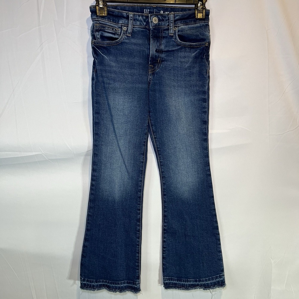 Girls Gap Kids‎ size 8 70s Flare High Rise Jeans Denim Raw Hem Western Cowboy